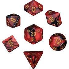 Mini Polyhedral Dice Set Red/Black w/Gold